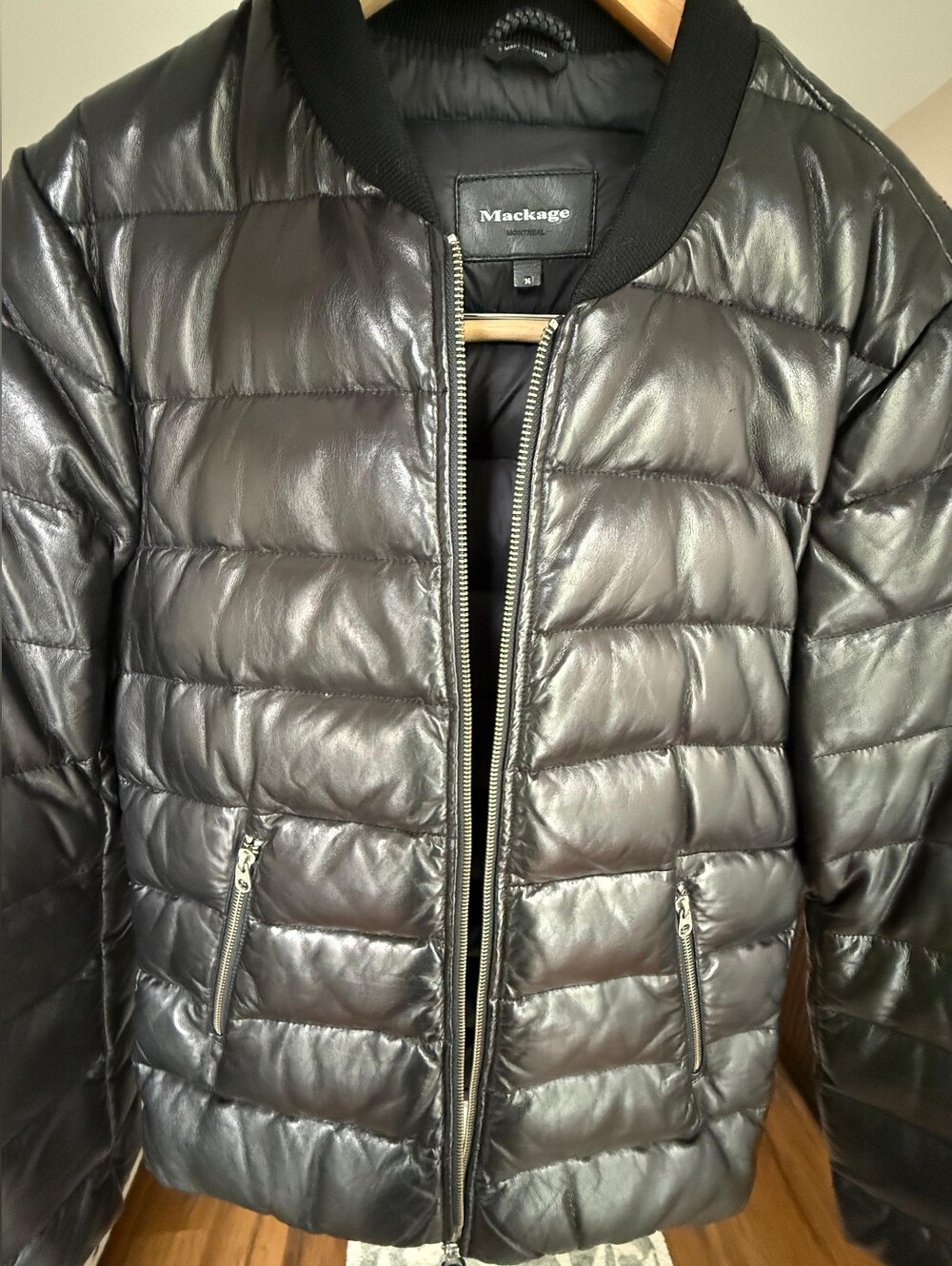 Mackage Shiny Quilted Bomber Jacket in Black. Mackage leather bomber jacket, Gen